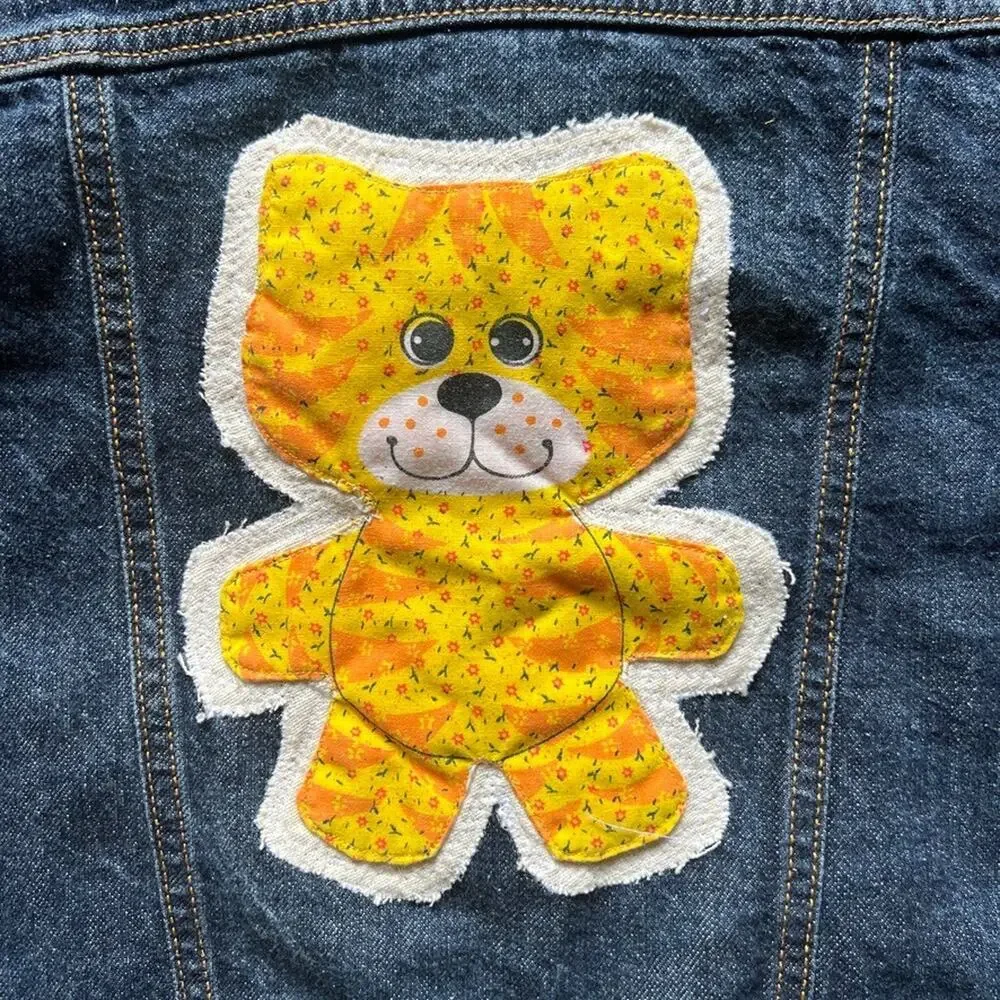 Upcycled OshKosh B'Gosh Kids Denim Jacket 5 Lion Applique Cottagecore Kitschy